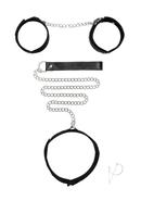 Ouch! Velcro Collar With Leash And Hand Cuffs - Black