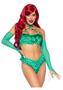 Leg Avenue Poison Temptress Leafy Halter Top With Corset Lace Up Back, Leafy Panty, And Sleeves (3 Piece) - Xsmall - Green